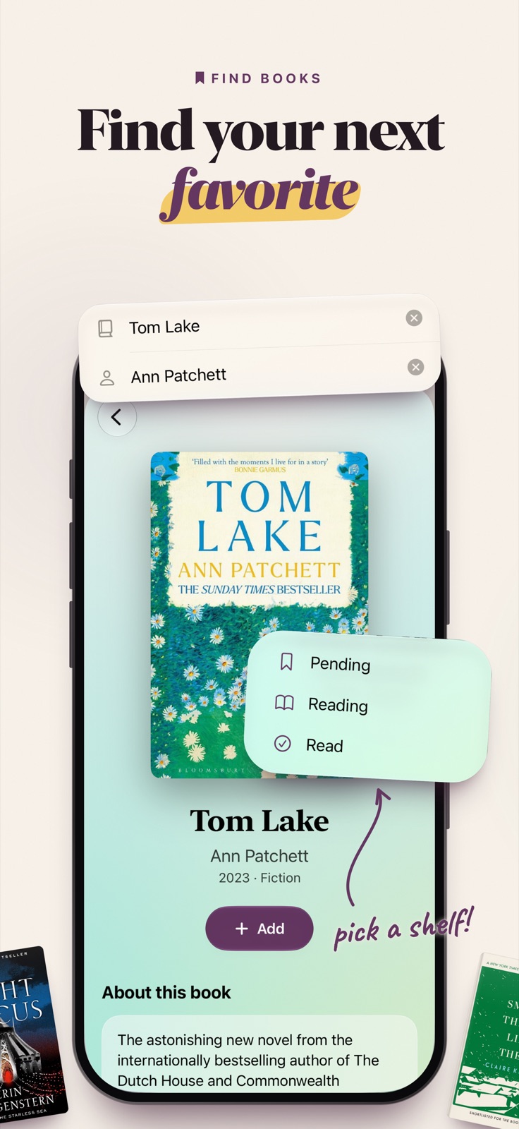 Find your next favorite: search by title and author, and pick a shelf.